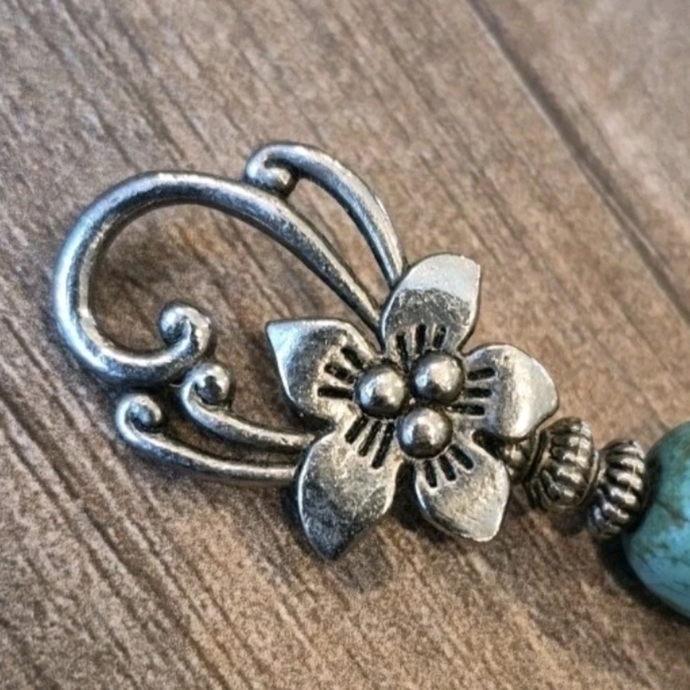 Vtg Chunky Turquoise Nugget Necklace Non-magnetic Silver Tone Spacers - Picture 8 of 10